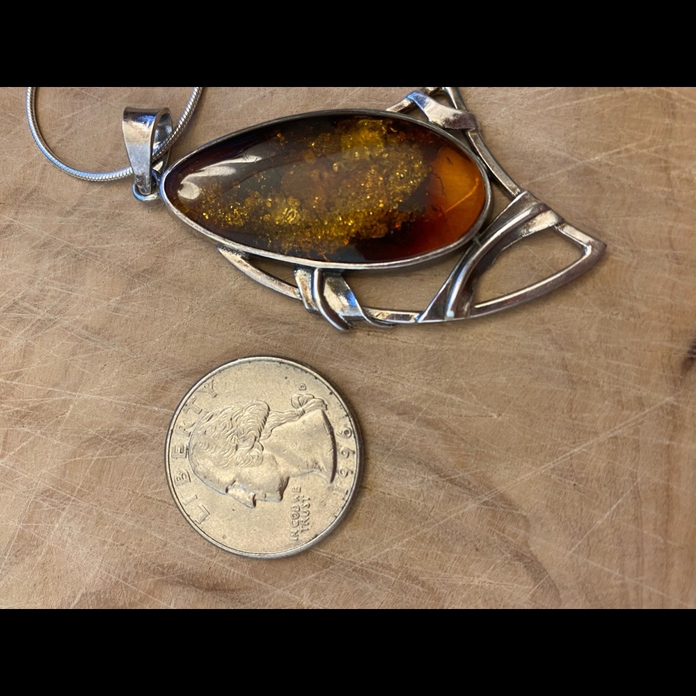 Host pick New Year's Eve! Vintage 925 sterling silver Amber Art Deco pendant - Picture 5 of 11